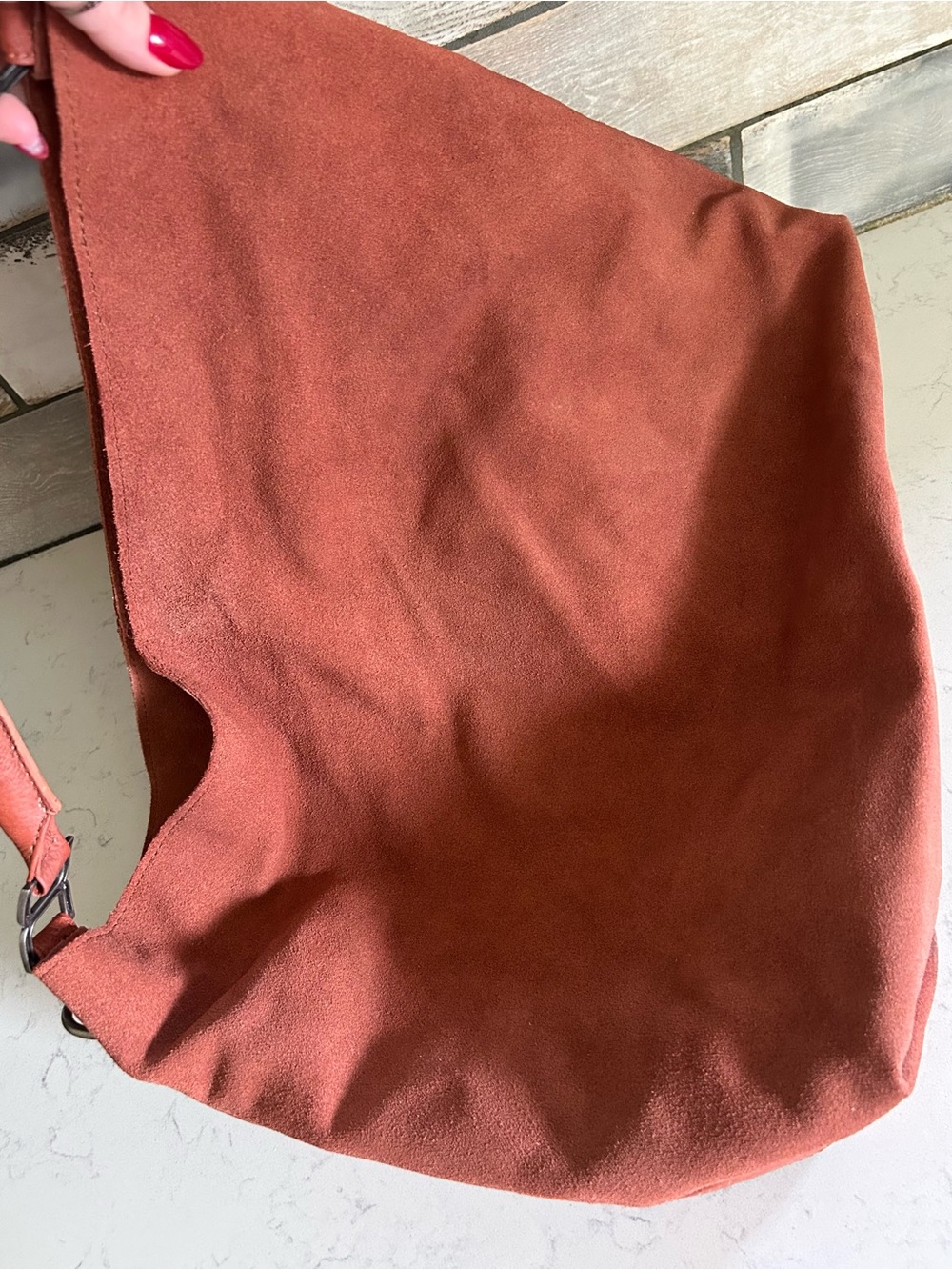 Free People Suzie Suede Slouchy Tote Bag in Between Brown with Wallet/Charm - Picture 7 of 16
